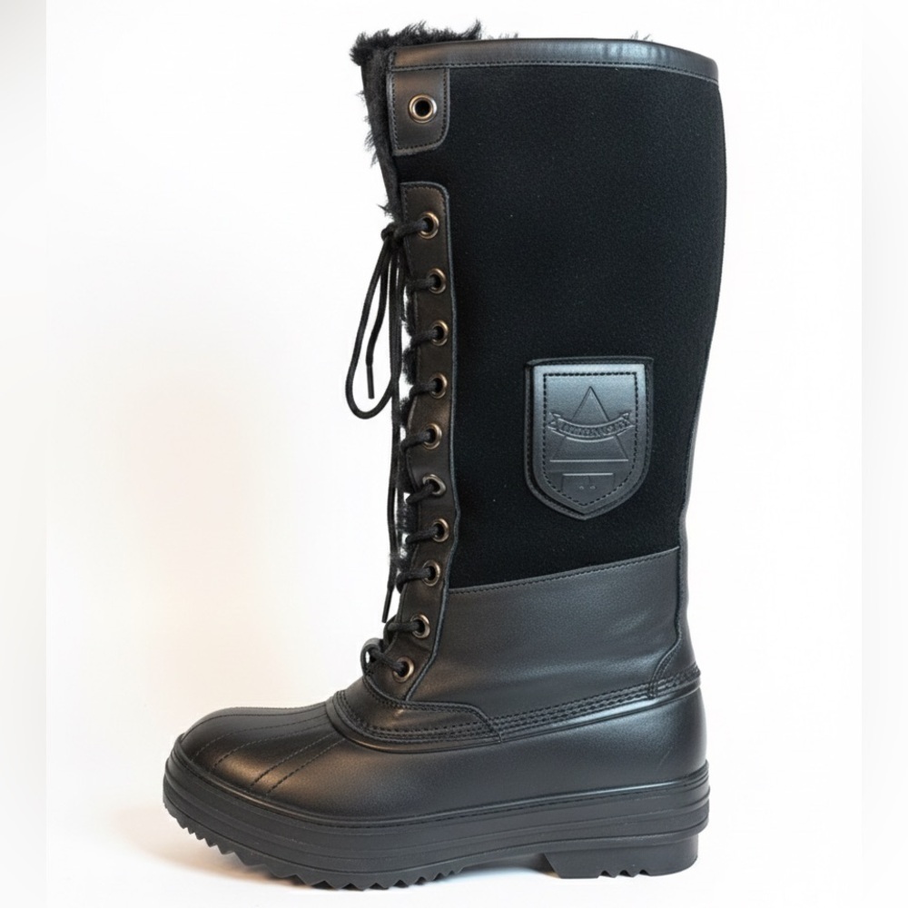 Atelier Noir By Rudsak Tall Black Lace-Up Winter Snow Boot Shearling And Leather - Picture 14 of 14